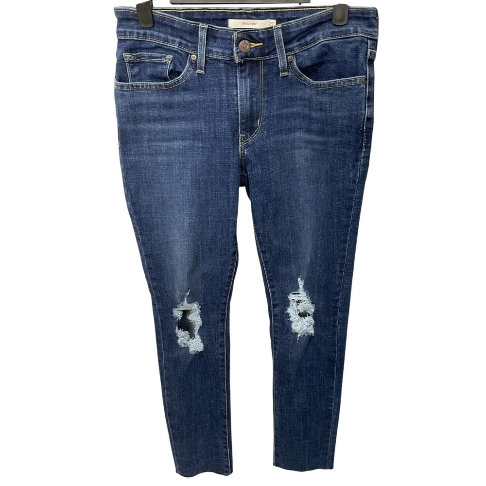 Levis Jean Blue Denim 711 Skinny Low Rise Dark Wash Stretch Pant Women 27 T2